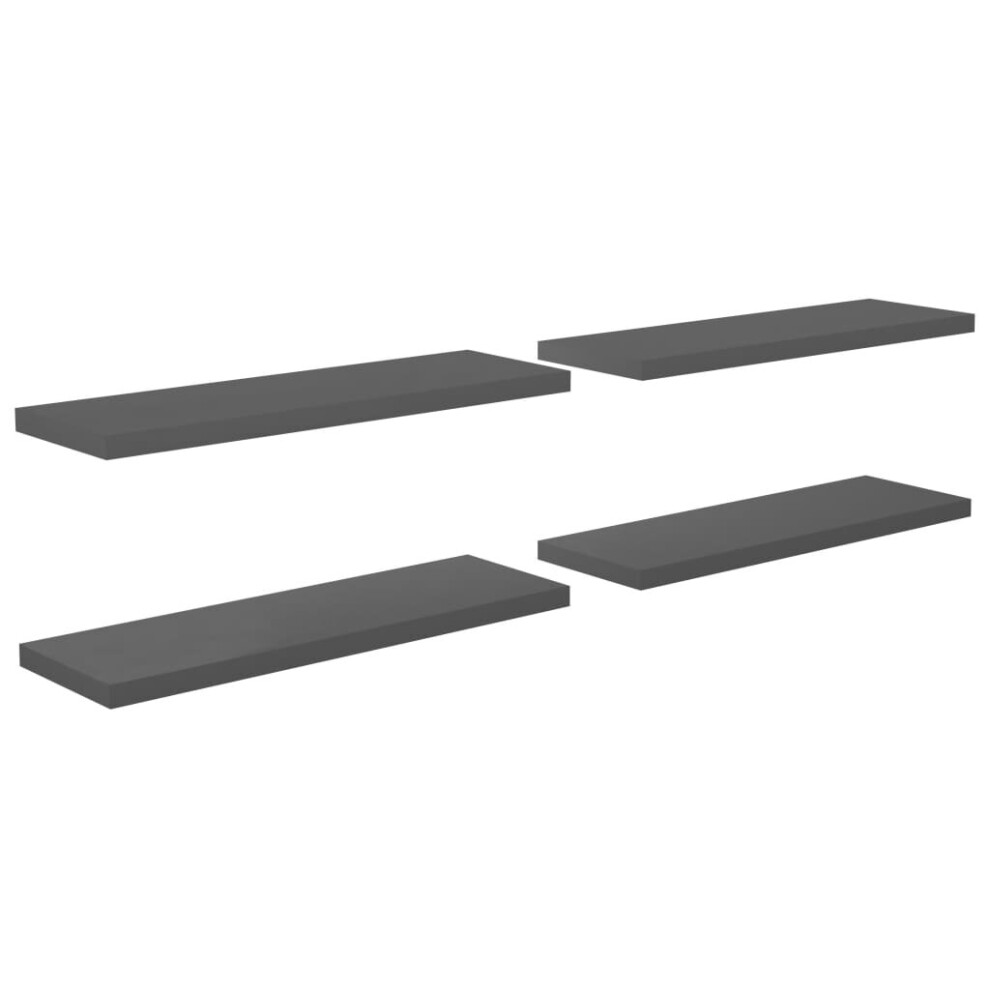 vidaXL 4x Floating Wall Shelves High Gloss Grey 120x23.5x3.8 cm MDF Display