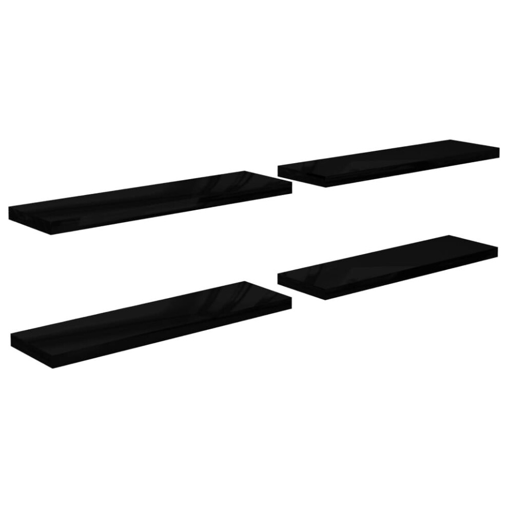 vidaXL 4x Floating Wall Shelves High Gloss Black 90x23.5x3.8 cm MDF Display