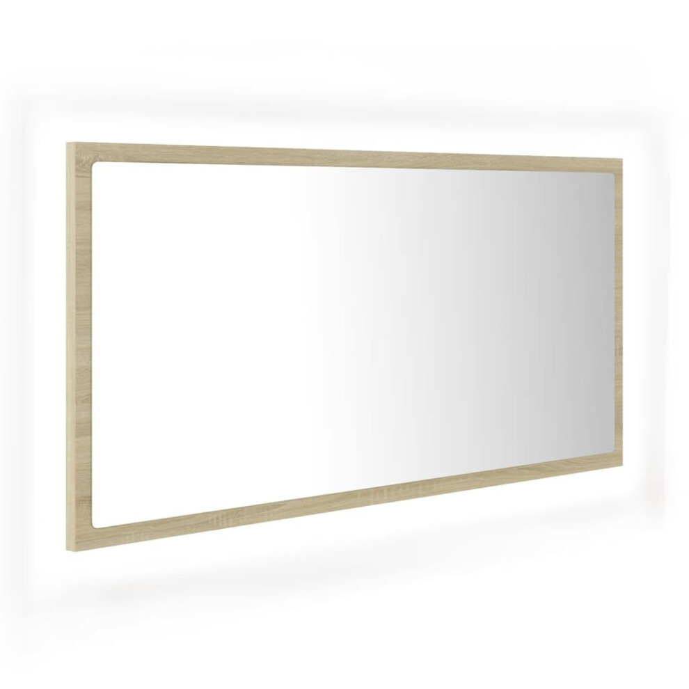 vidaXL LED Bathroom Mirror Sonoma Oak 90x8.5x37 Cm Acrylic Washroom Mirror