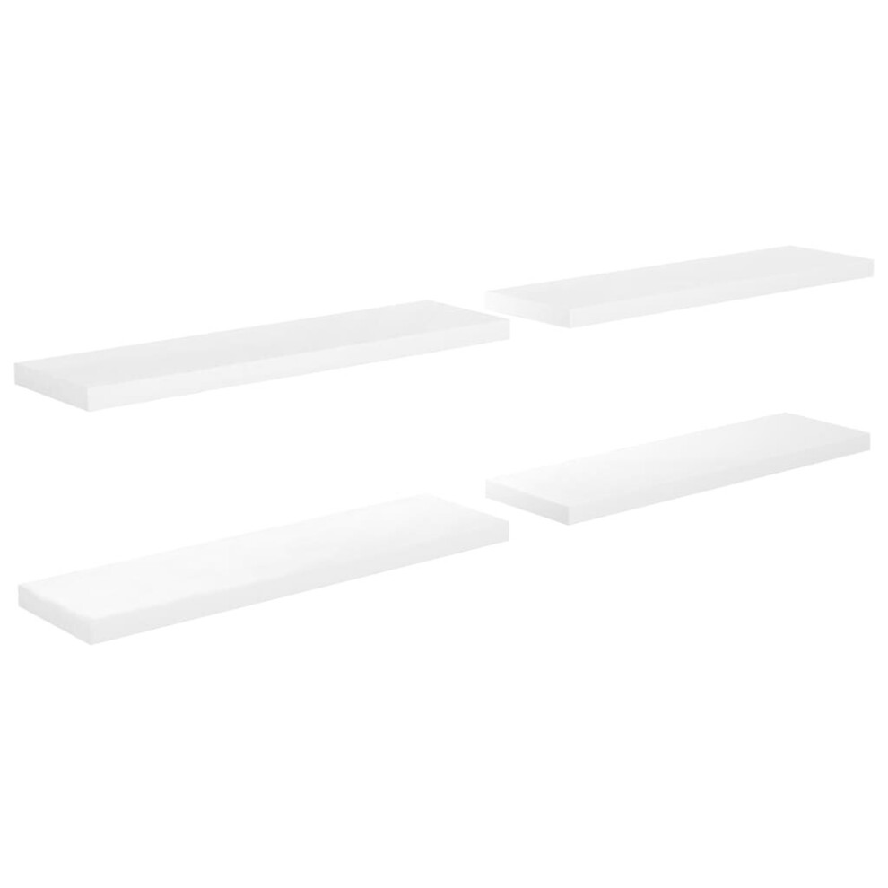 vidaXL 4x Floating Wall Shelves High Gloss White 90x23.5x3.8 cm MDF Display