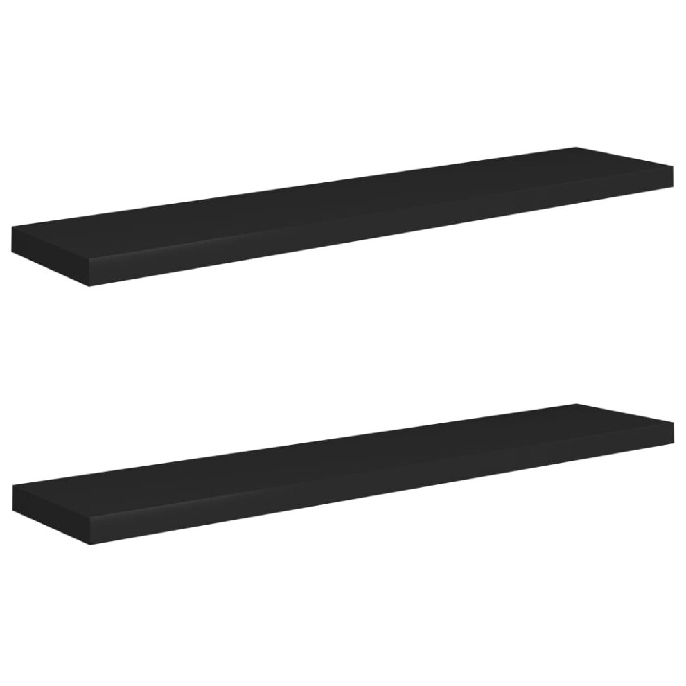 Vidaxl 2X Floating Wall Shelves Black 120X23.5x3.8 Cm Mdf Display Hanging Rack