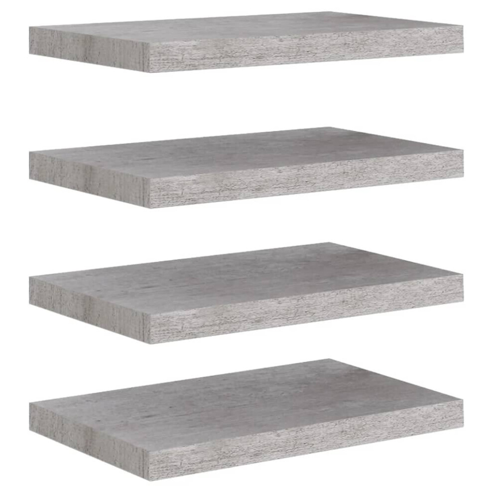 vidaXL 4x Floating Wall Shelves Concrete Grey MDF Bookcase Wall Board CD Rack