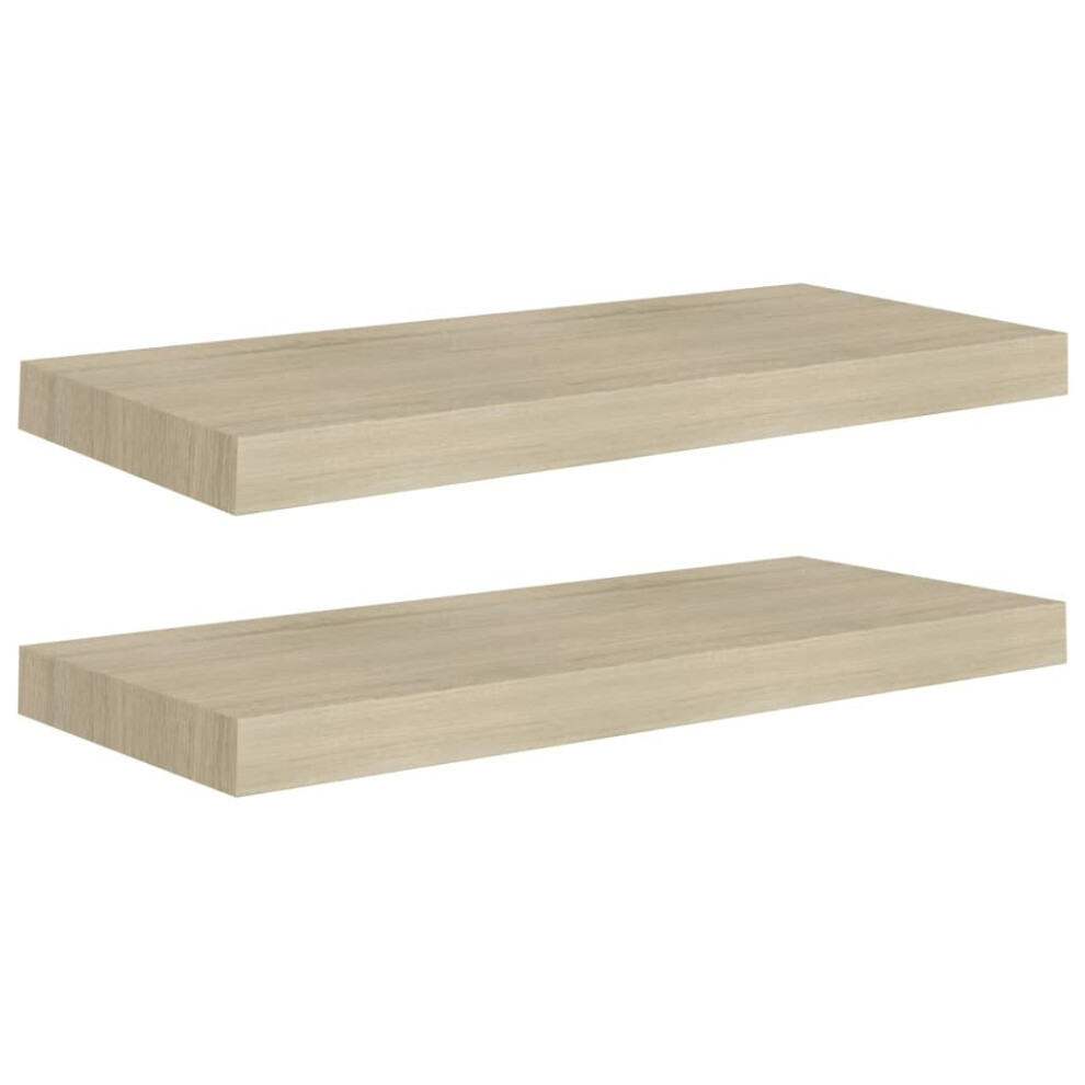 Vidaxl 2X Floating Wall Shelves Oak 60X23.5x3.8 Cm Mdf Display Hanging Rack