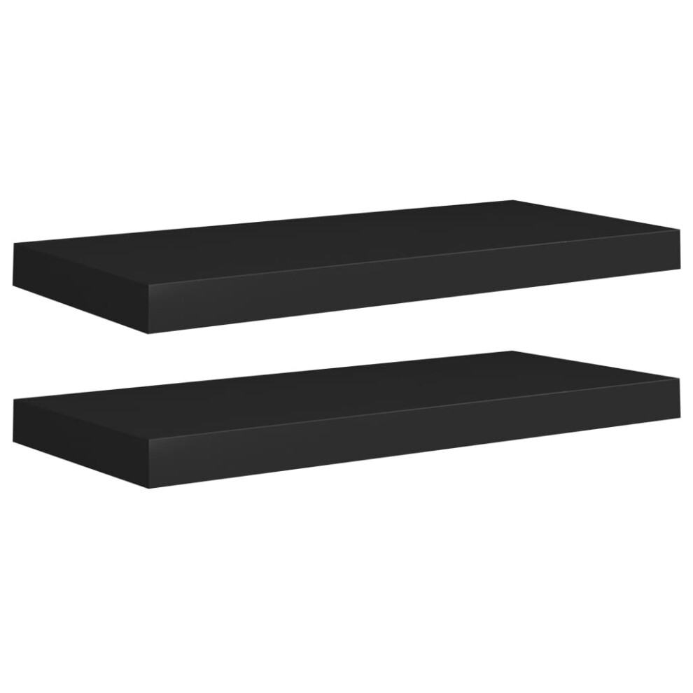 vidaXL 2x Floating Wall Shelves Black 60x23.5x3.8 Cm MDF Display Hanging Rack