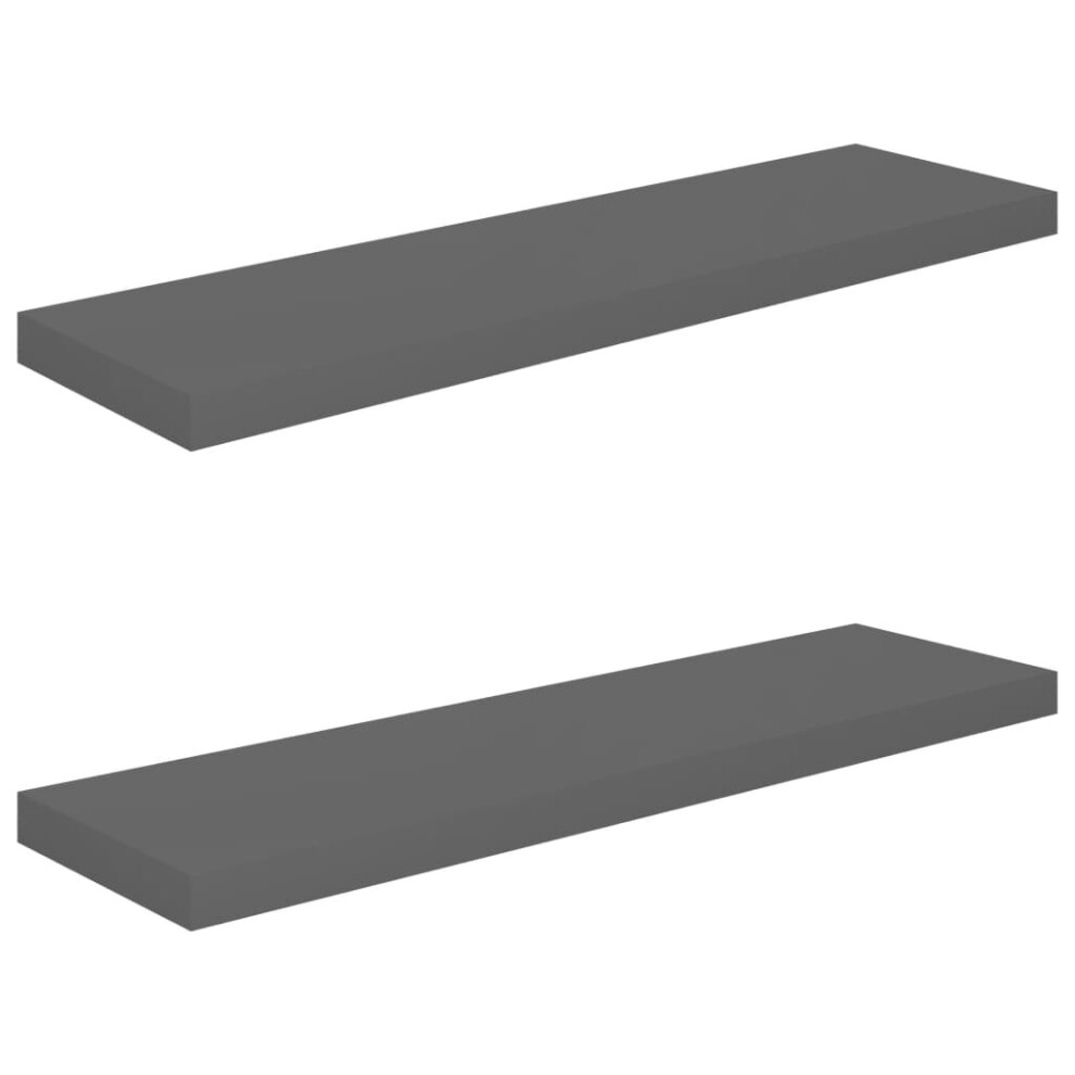 vidaXL 2x Floating Wall Shelves High Gloss Grey 90x23.5x3.8 cm MDF Display