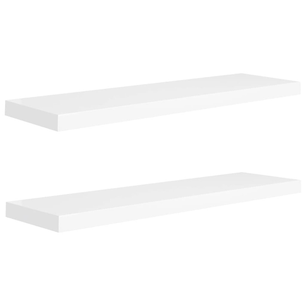 Vidaxl 2X Floating Wall Shelves White 90X23.5x3.8 Cm Mdf Display Hanging Rack