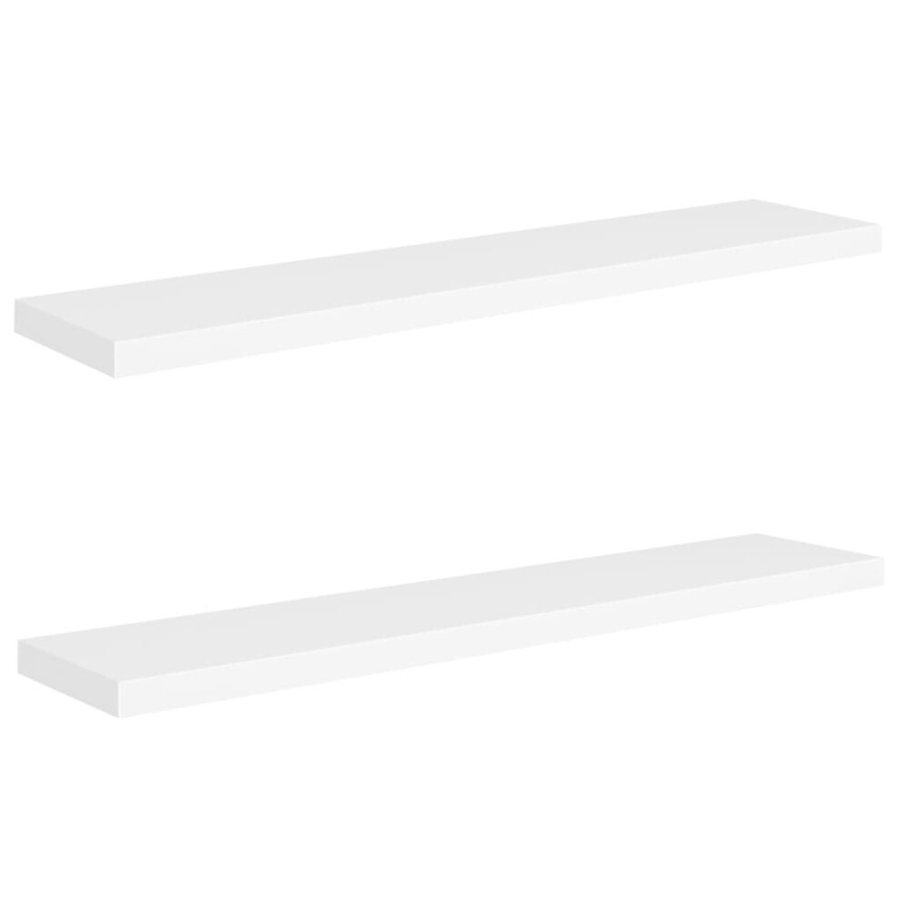 Vidaxl 2X Floating Wall Shelves White 120X23.5x3.8 Cm Mdf Display Hanging Rack
