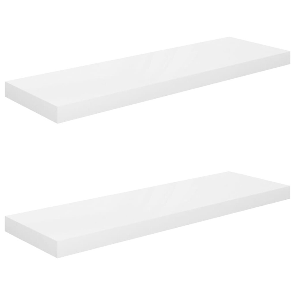 vidaXL 2x Floating Wall Shelves High Gloss White 80x23.5x3.8 cm MDF Bookcase