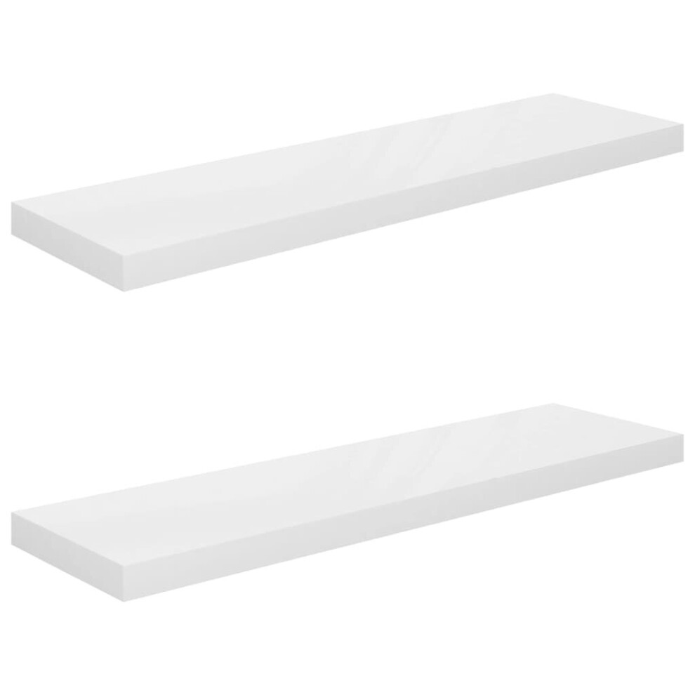 vidaXL 2x Floating Wall Shelves High Gloss White 90x23.5x3.8 cm MDF Display