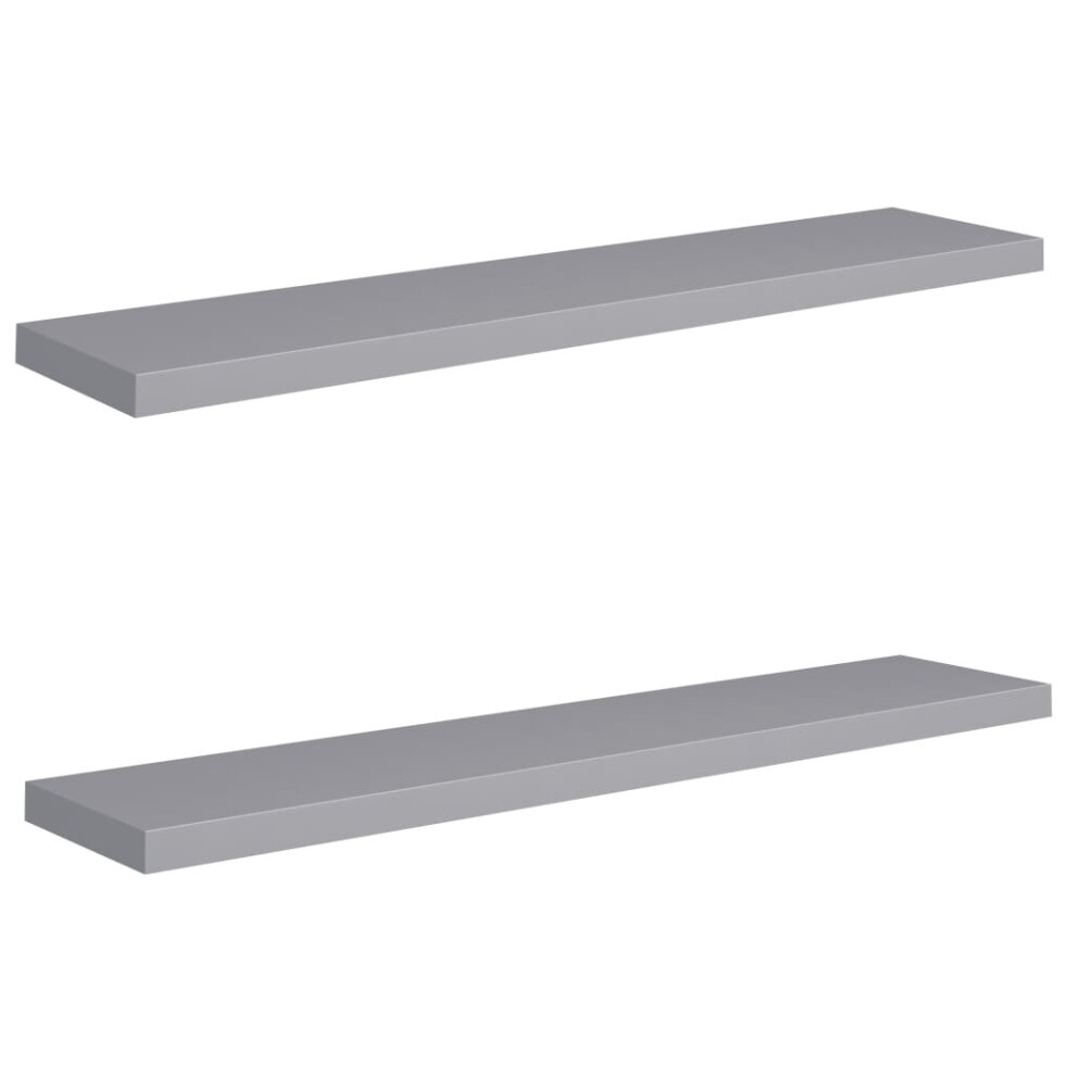 vidaXL 2x Floating Wall Shelves Grey 120x23.5x3.8 cm MDF Display Hanging Rack