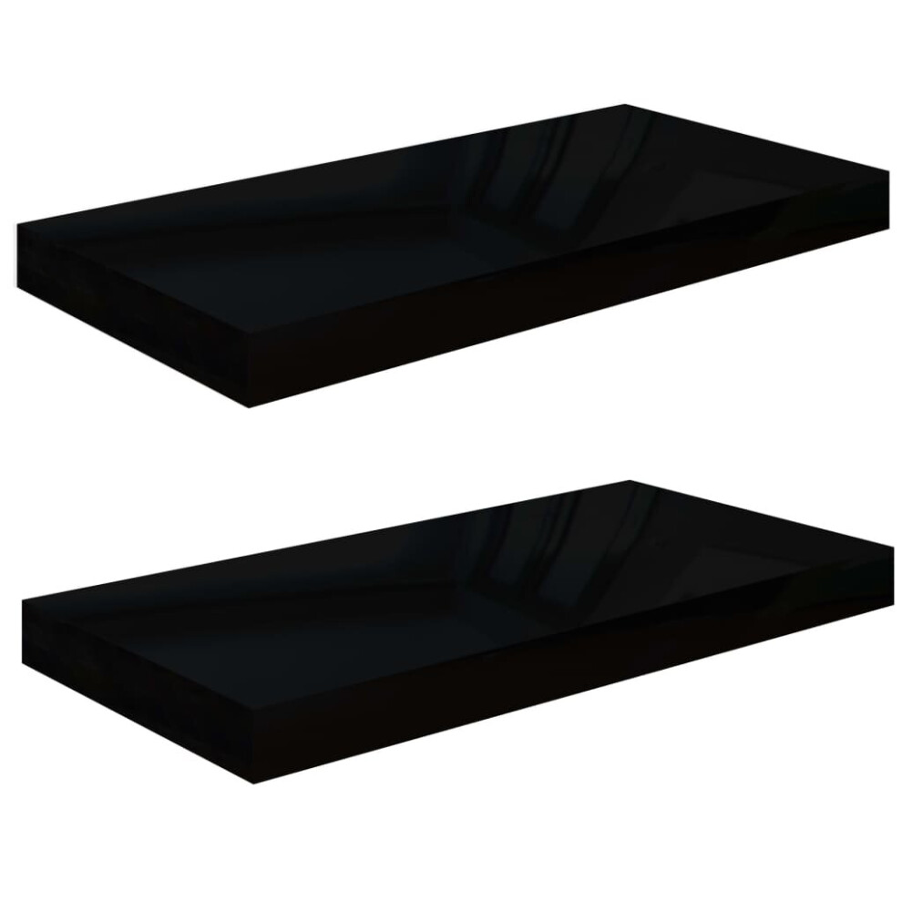 vidaXL 2x Floating Wall Shelves High Gloss Black 50x23x3.8 cm MDF Bookcase