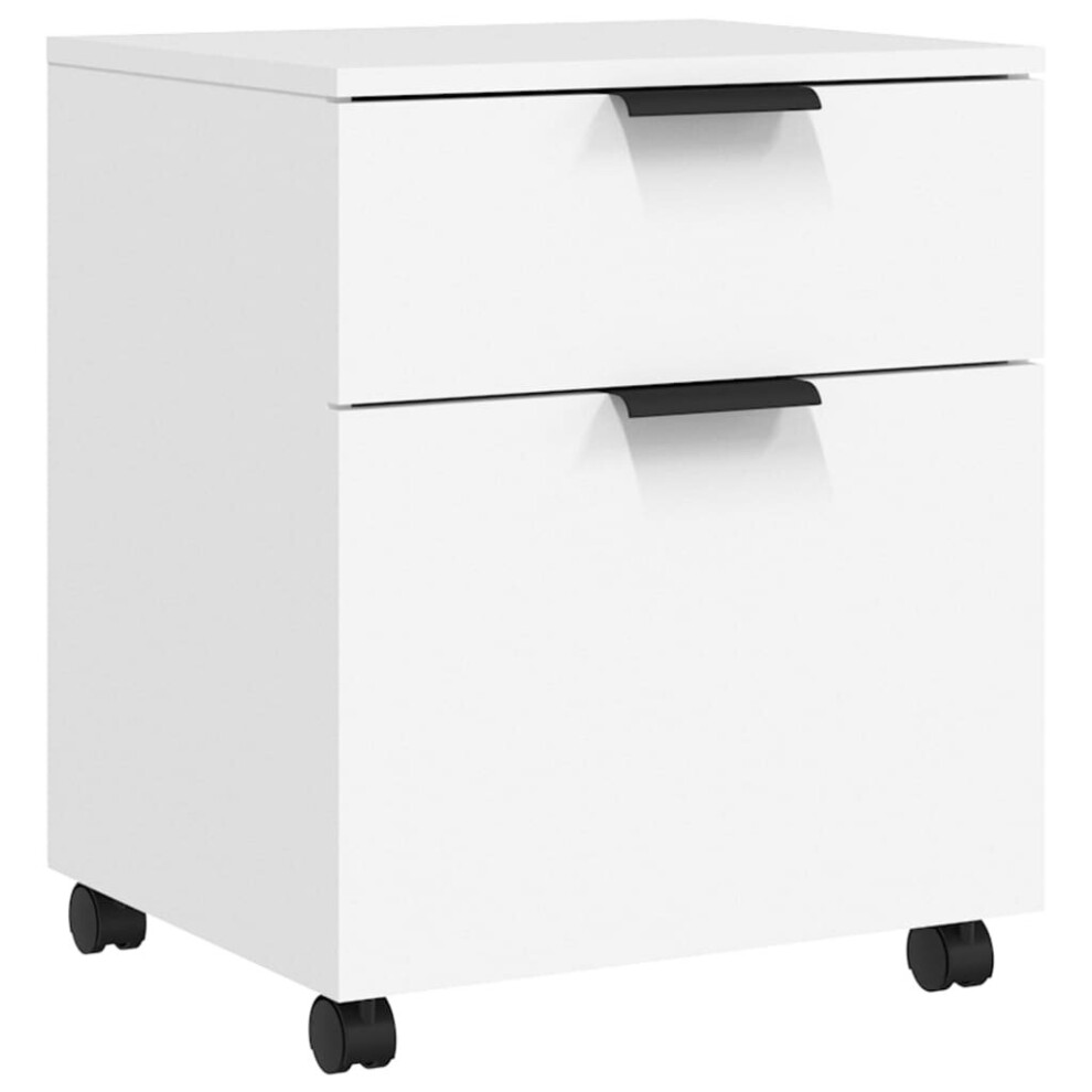 (White) vidaXL Mobile File Cabinet With Wheels Desk Storage Cabinet Engineered Wood