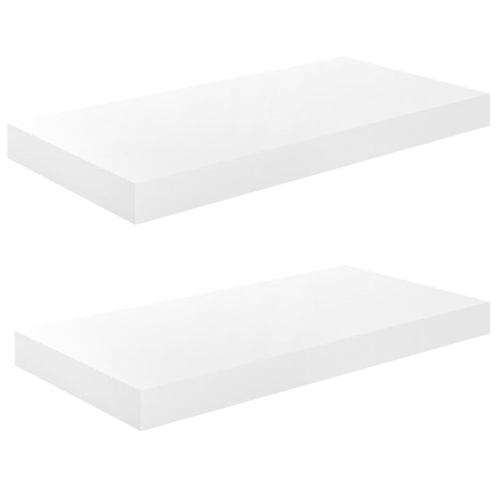 vidaXL 2x Floating Wall Shelves High Gloss White 50x23x3.8 cm MDF Bookcase