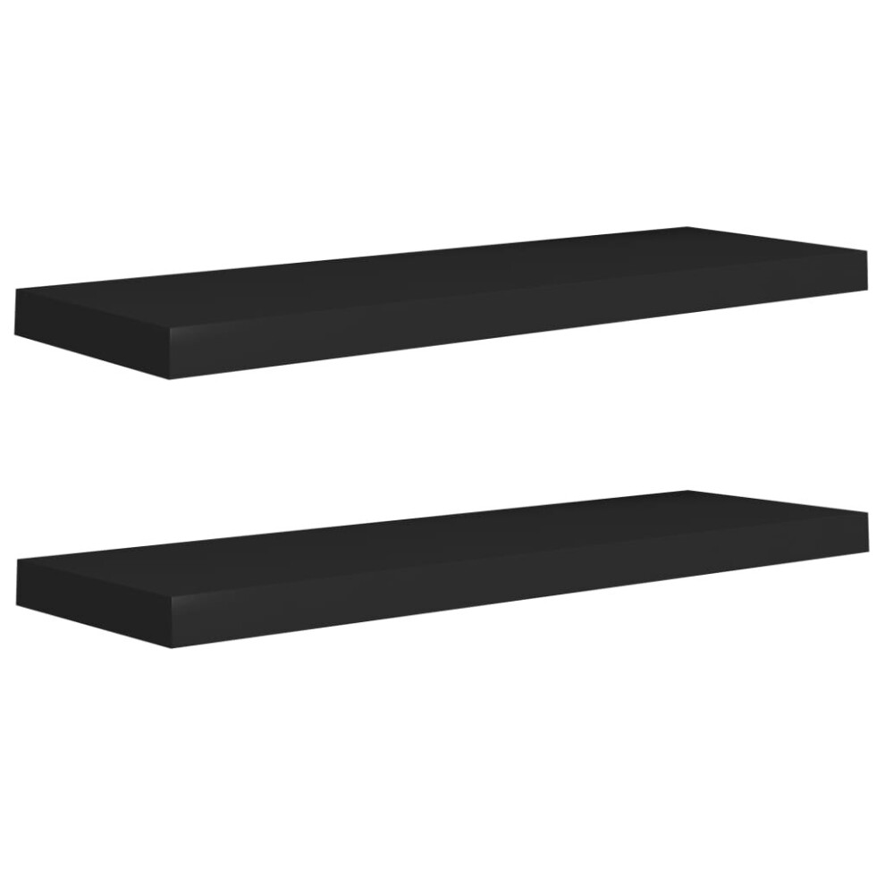 vidaXL 2x Floating Wall Shelves Black 80x23.5x3.8 cm MDF Display Hanging Rack