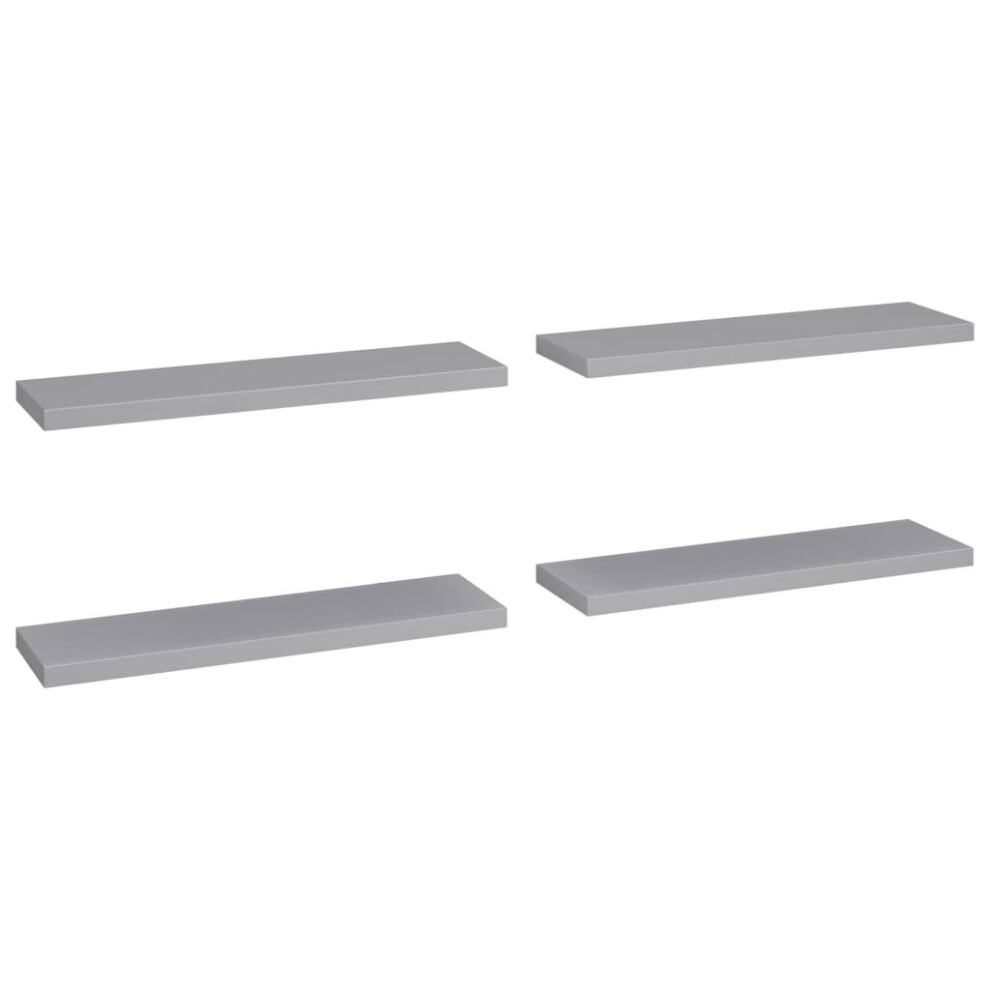 vidaXL 4x Floating Wall Shelves Grey 90x23.5x3.8 Cm MDF Display Hanging Rack