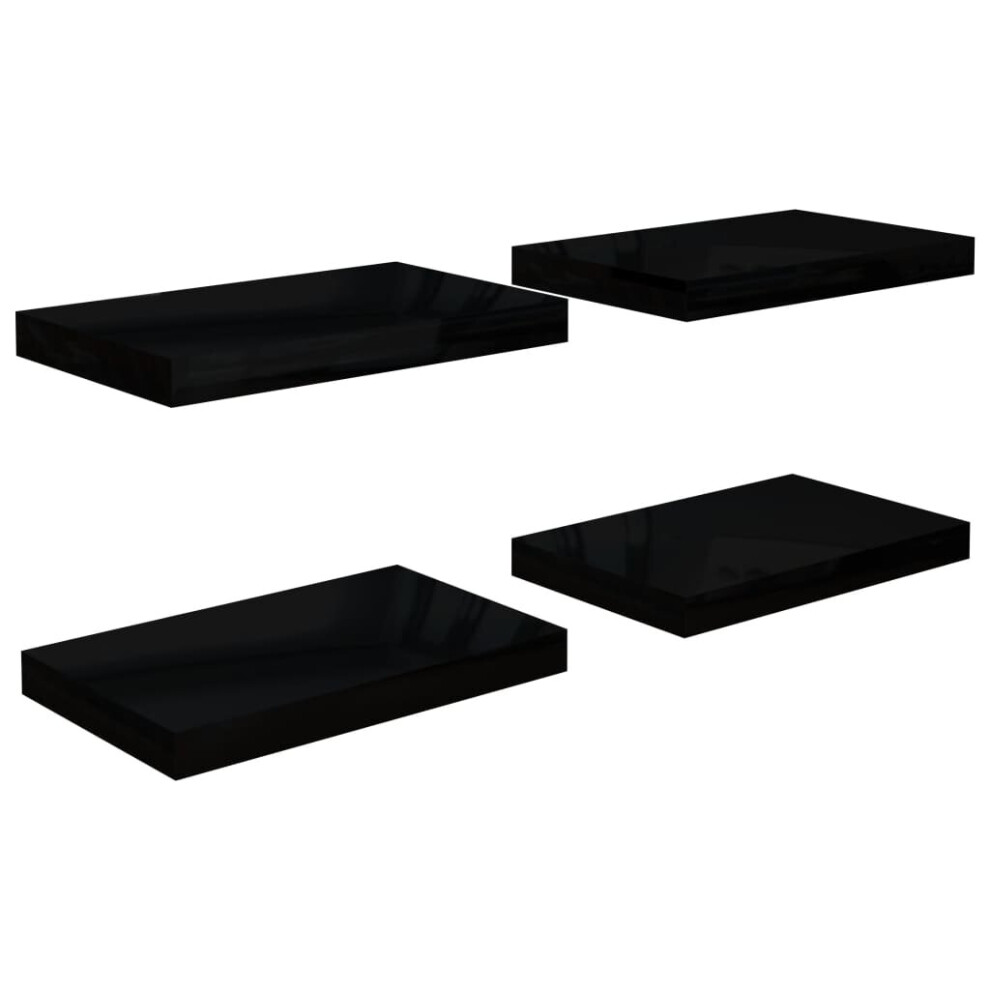 Vidaxl 4X Floating Wall Shelves High Gloss Black 40X23x3.8 Cm Mdf Bookcase