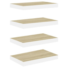 vidaXL 4x Floating Wall Shelves Oak and White MDF Bookcase Wall Board CD Rack