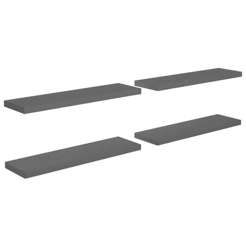 Vidaxl 4X Floating Wall Shelves High Gloss Grey 90X23.5x3.8 Cm Mdf Display