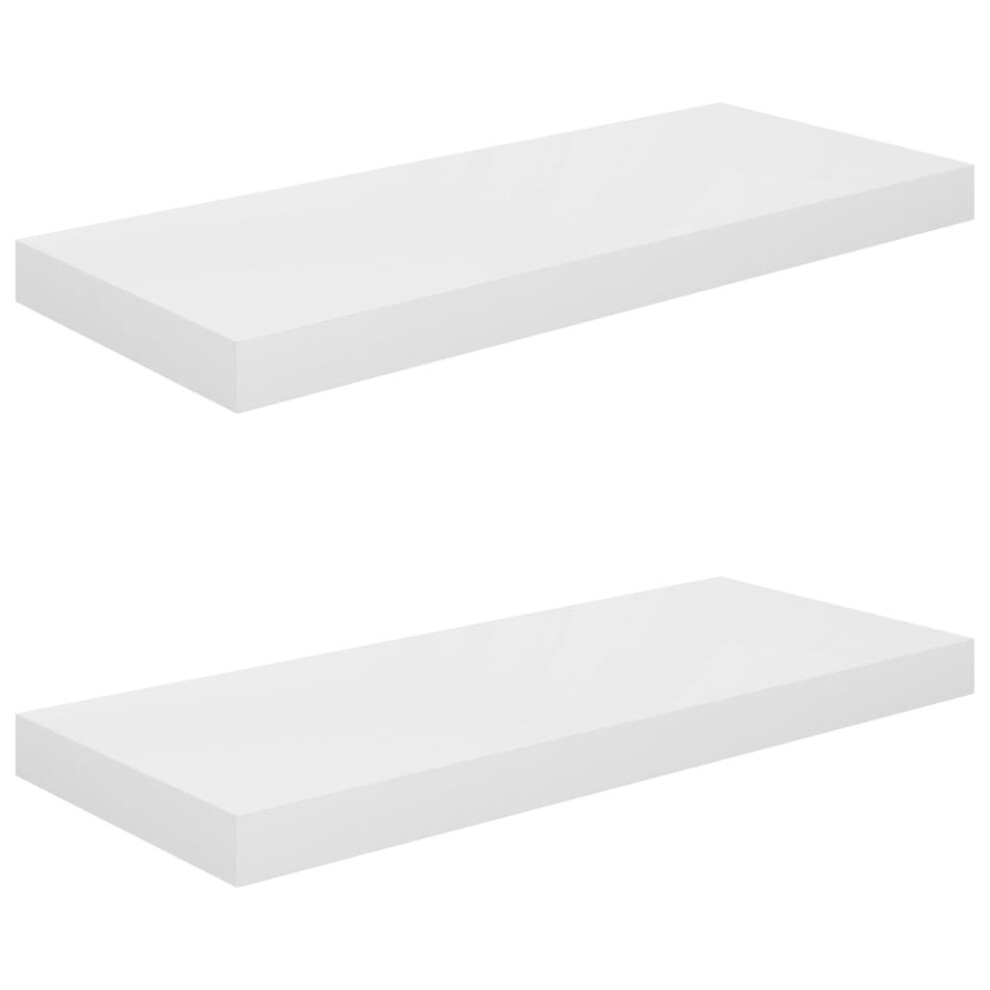 vidaXL 2x Floating Wall Shelves High Gloss White 60x23.5x3.8 cm MDF Bookcase