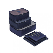 (Navy) 6 Piece Polyester Travel Luggage Organiser Bag Set