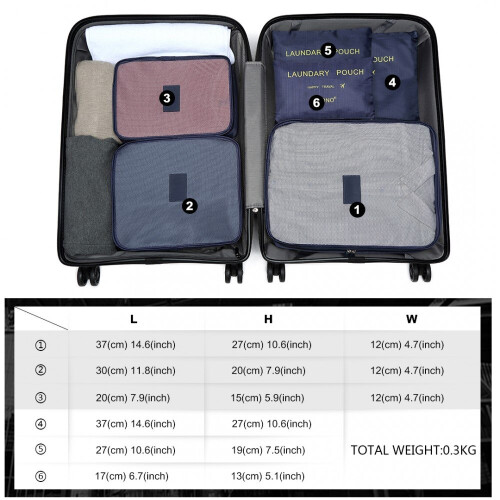 (Navy) 6 Piece Polyester Travel Luggage Organiser Bag Set 2