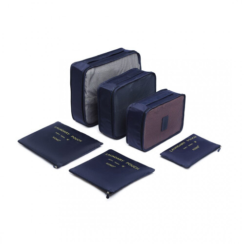 (Navy) 6 Piece Polyester Travel Luggage Organiser Bag Set 1