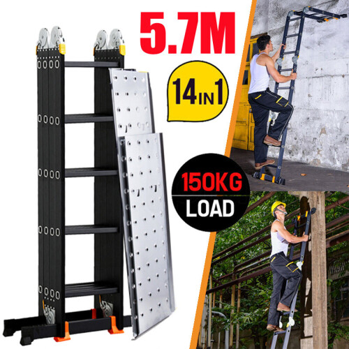 14in1 5.7M Aluminium Folding Ladder Multi Position Purpose Safety Step 1