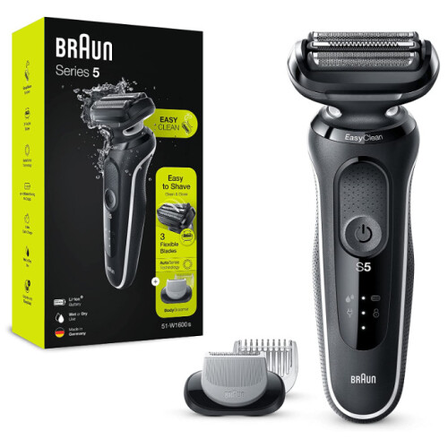 Braun Braun Series 5 51-W1600s Electric Shaver for Men with EasyClick Body Groomer Attachment, EasyClean, Wet & Dry, Rechargeable, Cordless Foil Razor