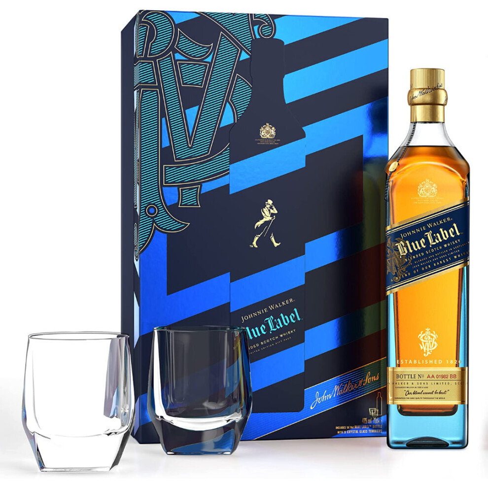 Johnnie Walker Blue Label Gift Pack & 2 Crystal Glasses 2022 Edition