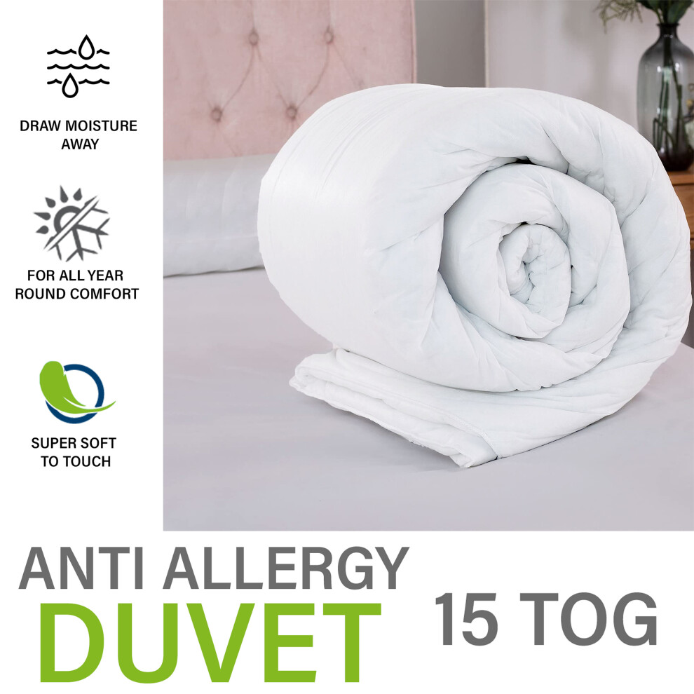 (15 Tog, Super King) All Seasons Duvet Quilt Tog 4.5 10.5 13.5 15 Tog Anti Allergeic Hollow fiber Duvet Quilt