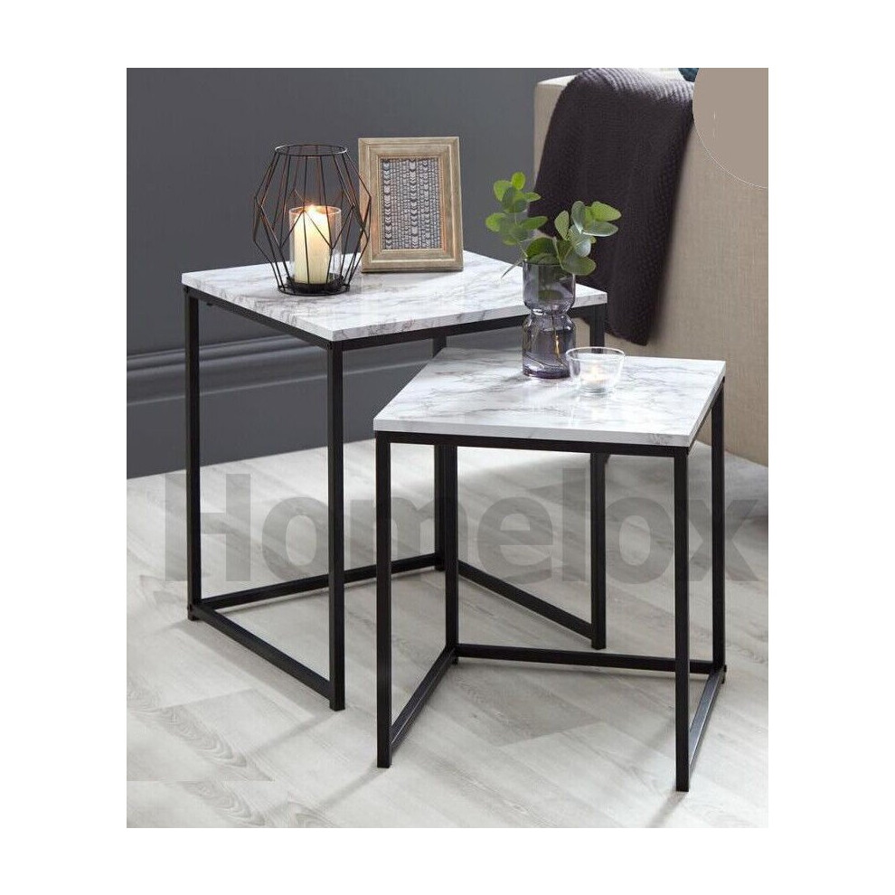 New Loft Range Modern Set Of 2 Marble Effect Nest Of Table With Metal Frame