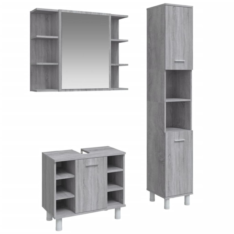 (grey sonoma) vidaXL Bathroom Furniture Set Vanity Unit Sink Unit 3 Piece Engineered Wood