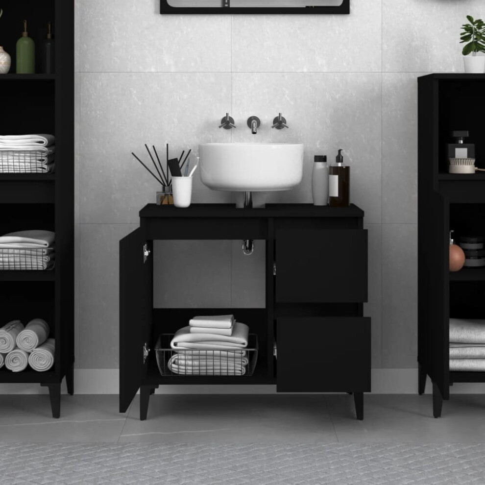 (black) vidaXL Bathroom Cabinet Cupboard Washroom Storage Cabinet Engineered Wood