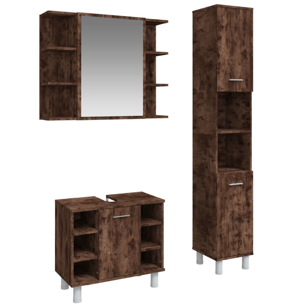 (smoked oak) vidaXL Bathroom Furniture Set Vanity Unit Sink Unit 3 Piece Engineered Wood