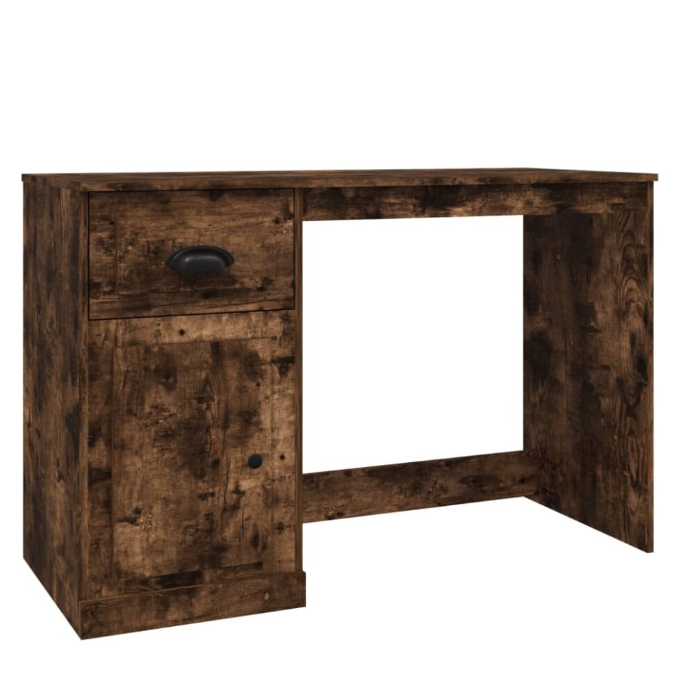 Vidaxl (Smoked Oak) Desk Computer Desk Office Writing Desk With Drawer Engineered Wood