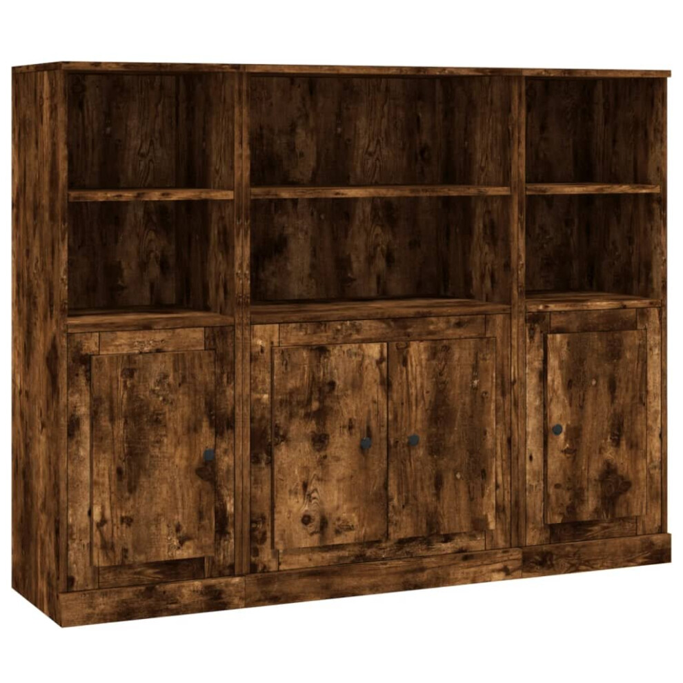 Vidaxl (Smoked Oak) Highboards Storage Cabinet Sideboard Side Cabinet 3 Pcs Engineered Wood