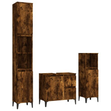 (smoked oak) vidaXL Bathroom Cabinet Set Washroom Vanity Unit Set 3 Piece Engineered Wood