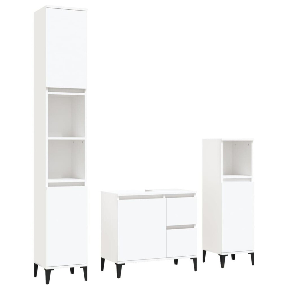 (white) vidaXL Bathroom Cabinet Set Washroom Vanity Unit Set 3 Piece Engineered Wood