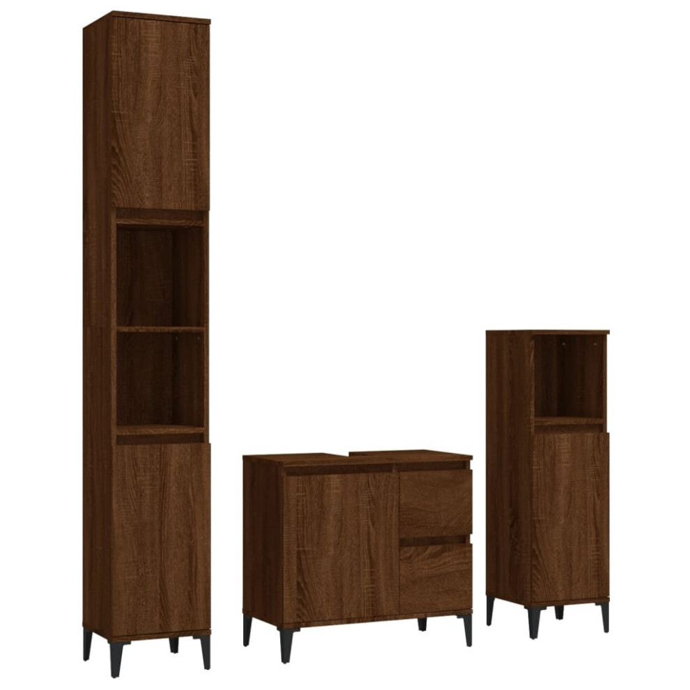 (brown oak) vidaXL Bathroom Cabinet Set Washroom Vanity Unit Set 3 Piece Engineered Wood