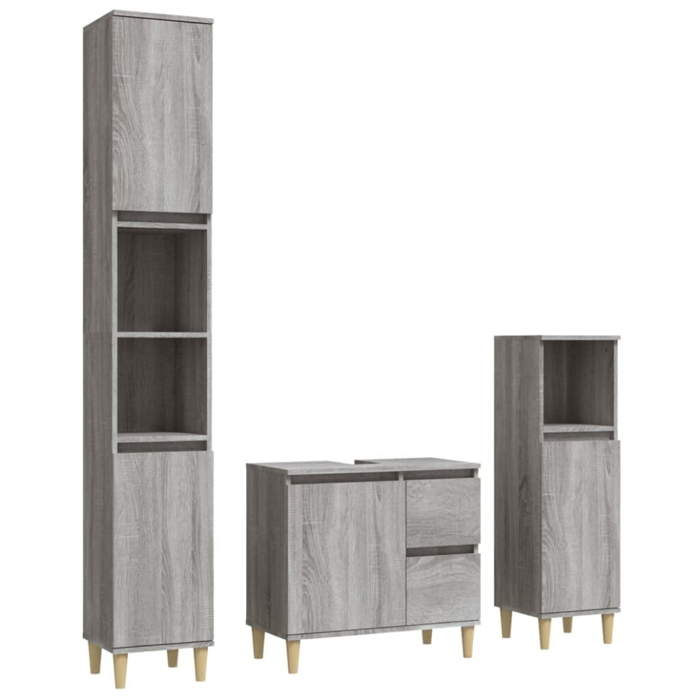 (grey sonoma) vidaXL Bathroom Cabinet Set Washroom Vanity Unit Set 3 Piece Engineered Wood