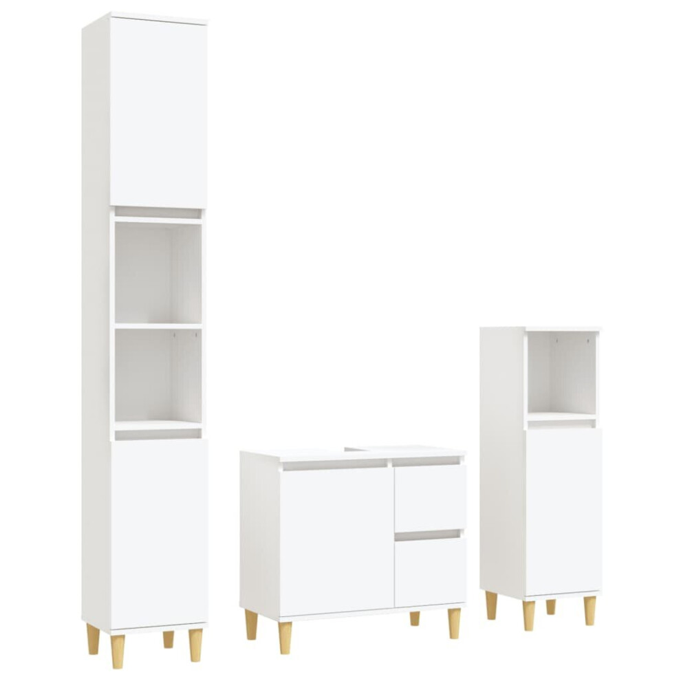 (white) vidaXL Bathroom Cabinet Set Washroom Vanity Unit Set 3 Piece Engineered Wood