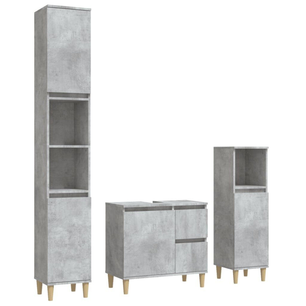 (concrete grey) vidaXL Bathroom Cabinet Set Washroom Vanity Unit Set 3 Piece Engineered Wood