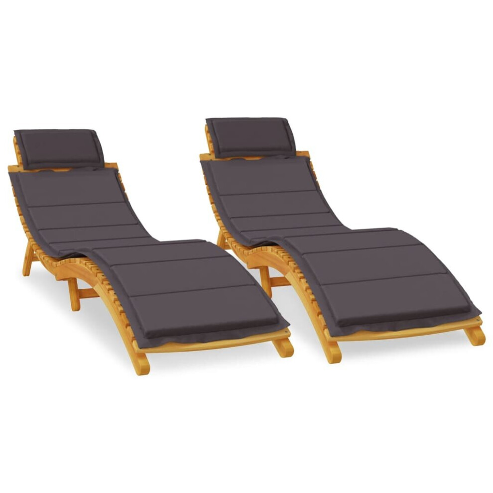 Vidaxl (Dark 2 Pcs) Sun Loungers Chaise Lounge Recliner With Cushions Solid Wood Acacia Grey