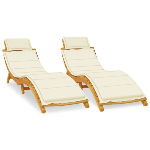 (cream, 2 pcs) vidaXL Sun Loungers Chaise Lounge Recliner with Cushions Solid Wood Acacia
