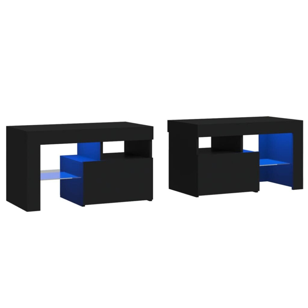 Vidaxl Black (Black) 2X Bedside Cabinets With Led Lights Side Table Nightstand Multi Colours