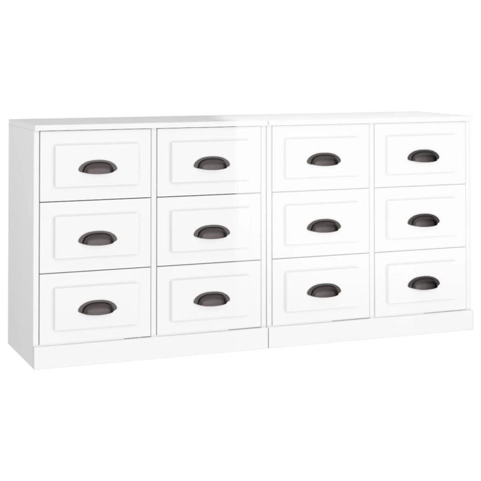 (high gloss white) vidaXL Sideboards Storage Cabinet Cupboard Highboard 2 pcs Engineered Wood