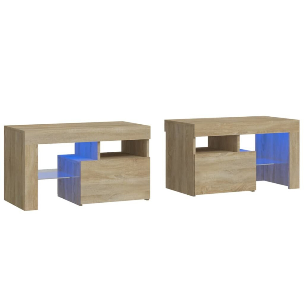 (sonoma oak) vidaXL 2x Bedside Cabinets with LED Lights Side Table Nightstand Multi Colours