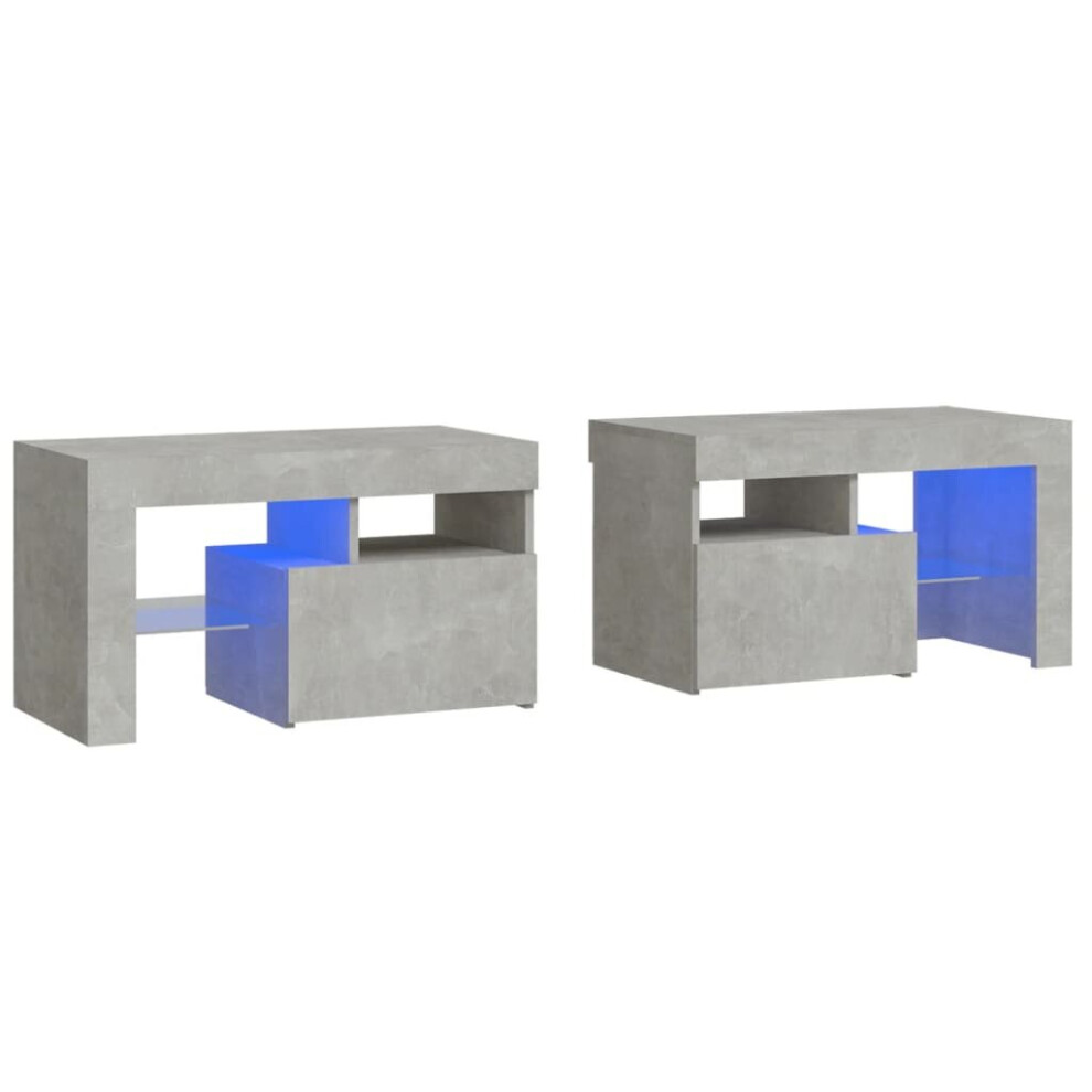 (concrete grey) vidaXL 2x Bedside Cabinets with LED Lights Side Table Nightstand Multi Colours