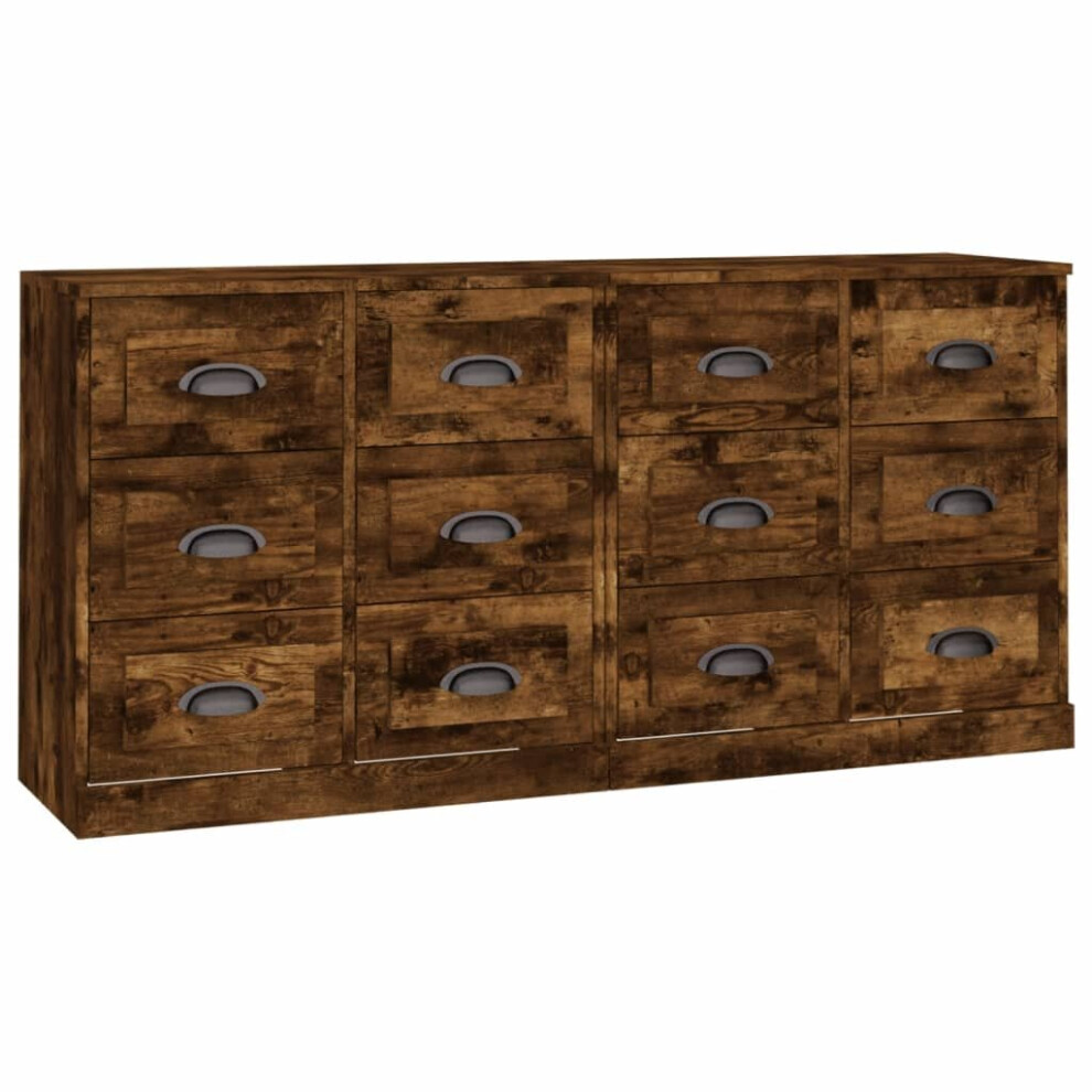Vidaxl (Smoked Oak) Sideboards Storage Cabinet Cupboard Highboard 2 Pcs Engineered Wood