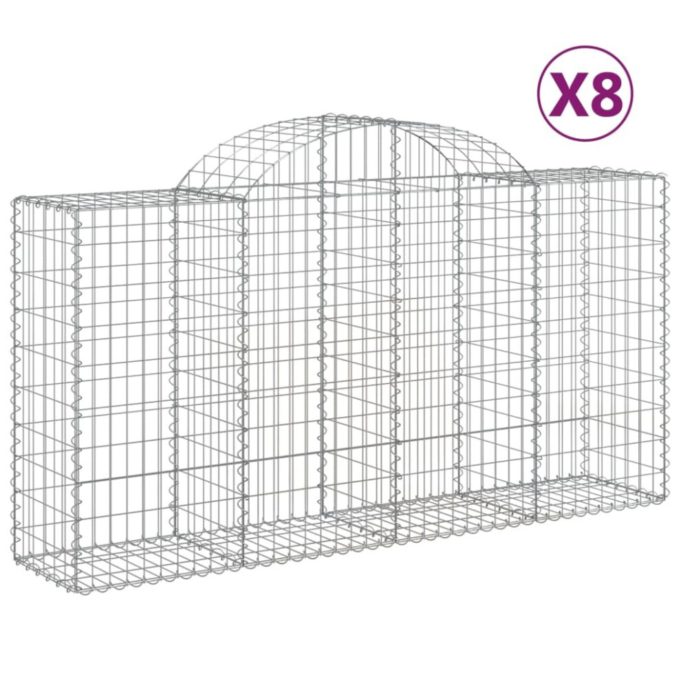 Vidaxl (200 X 50 X 100/120 Cm/ 8 Pcs) Arched Gabion Basket Stone Basket Gabion Retaining Wall Galvanised Iron